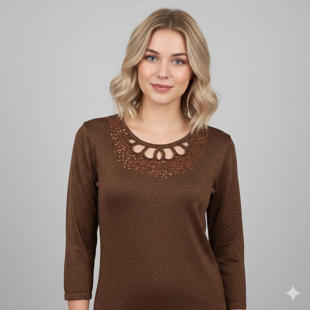 Brown/Gold Glitter Knit Sweater